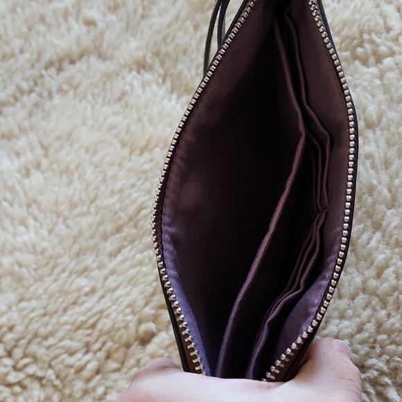 Gorgeous NWOT Coach Purple Floral & Signature Khaki Leather Wristlet/Wallet π - Picture 10 of 16